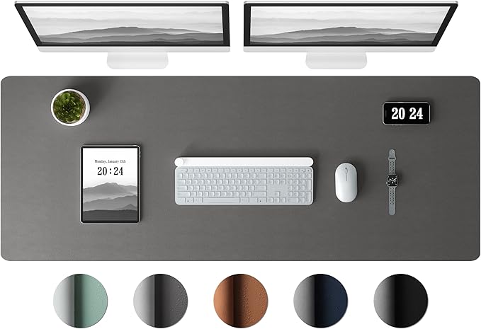 Aothia Leather Desk Pad Protector - Large Mouse Pad, Office Desk Mat, Non-Slip PU Leather Desk Blotter, Laptop Desk Pad, Waterproof Desk Writing Pad for Office and Home (Gray, 38" x 13.7")