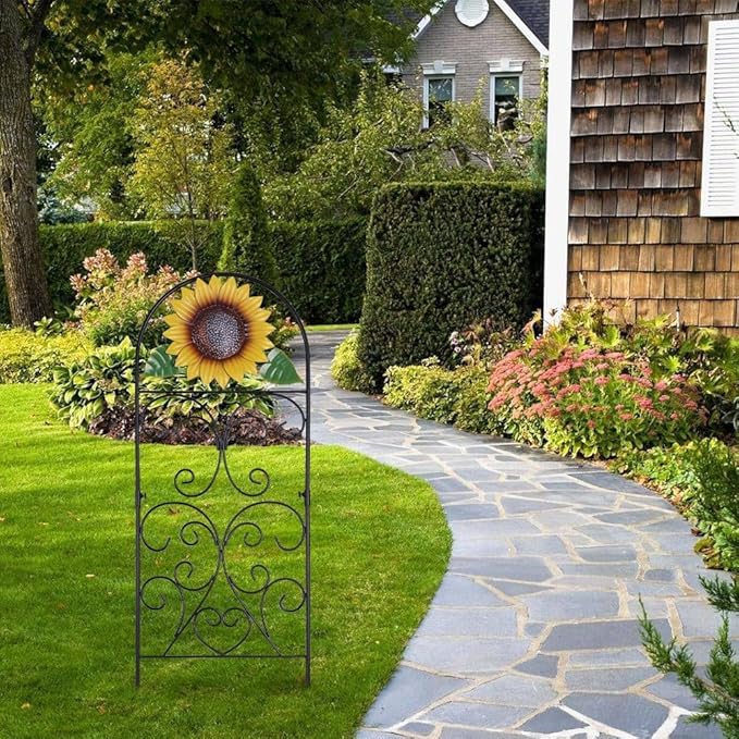 hogardeck Garden Decor for Outside, 34" Sunflower Decorative Garden Stakes for Spring Outdoor Decor, Rustproof Metal Trellis for Climbing Plants Porch Patio Lawn Yard Art