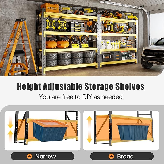 4000LBS Storage Shelves Heavy Duty, 48" W Metal Garage Shelving Units, 4 Tier Adjustable Shelf, Garage Storage Shelves Rack, Industrial Shelving for Warehouse, Basement,48" W x 20" D x 79" H