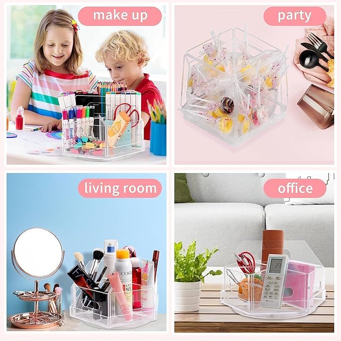 Large Capacity 360° Rotating Marker Organizer with 6 Compartments Acrylic Pen Holders Office Storage Supplies Holds over 600+ Pencils