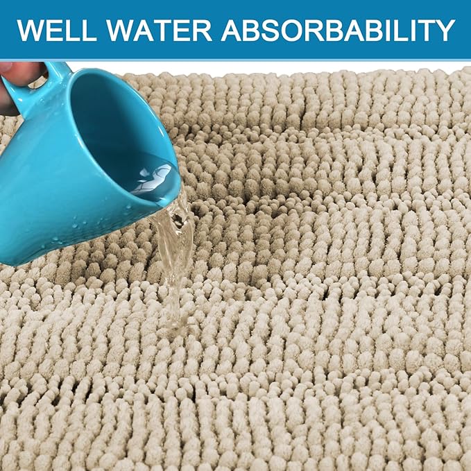 H.VERSAILTEX Bathroom Rug Sets 2 Piece Bath Mats Non Slip Thick Soft Chenille Striped Bath Rug achine Washable Shower Floor Rugs for Tub, Shower and Floor (Fog, 36"x24" Plus 20"x24" U)