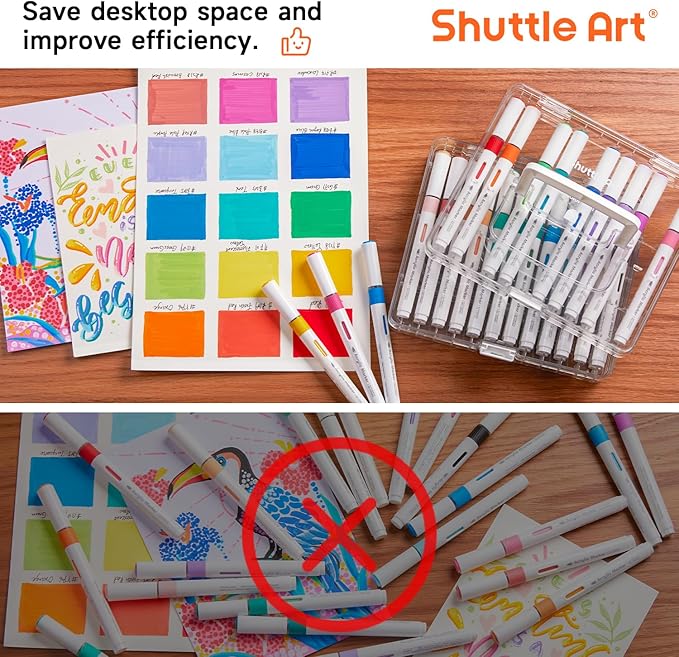 Shuttle Art 36 Markers Acrylic Marker Organizer, Portable 3-Layer Transparent Storage Box, Stackable Pen Holder for Art Supplies,Ideal for Home, Office & School Desk Organization