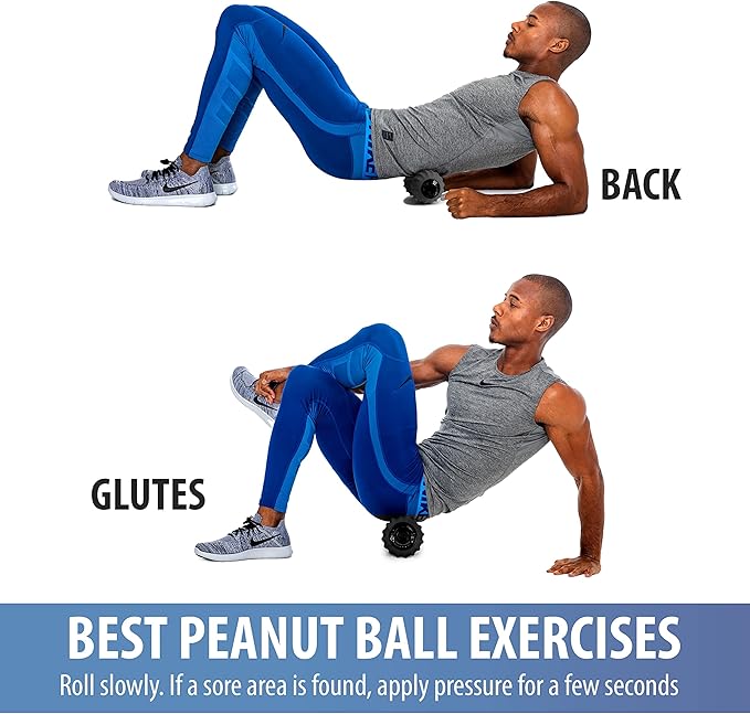 Zyllion Vibrating Peanut Massage Ball with 4 Modes - Cordless Rechargeable Electric Deep Tissue Massager Roller for Muscle Pain Relief, Black, ZMA-30