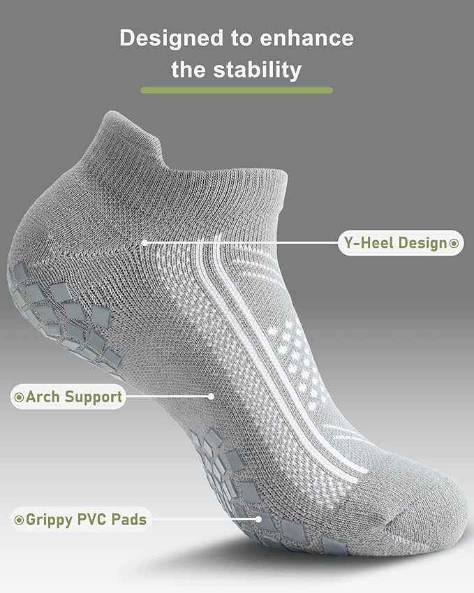 Pilates Grip Socks - Cushioned Slipper Non-Slip Grippy for Women Men Yoga - Barre Workout Hospital Sticky Socks