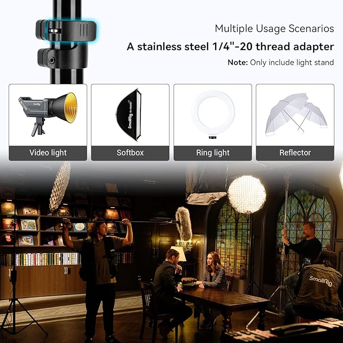 SMALLRIG Photography Light Stand 110"/9.2ft/280cm, Air-Cushioned Aluminum Photo Video Tripod Stand with 1/4" Screw for Softbox, Studio Light, Reflector and Ring Light, Max Load 8kg, RA-S280