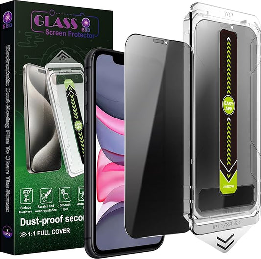 (2-Pack Anti-Spy Privacy Screen Protector for iPhone 11/XR(6.1-Inch),9H Tempered Glass,Full Coverage,Anti-Fingerprint,Auto Dust Removal,Bubble-Free,Easy Installation