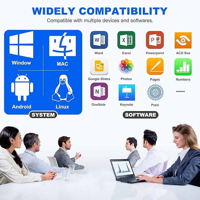 Wireless Presentation Clicker with Telescopic Pointer Stick,Rechargeable Presenter Remote Light Pointer with Touch Screen Stylus Pen and Digital Display,USB Slide Clicker for PowerPoint MAC PC Laptops