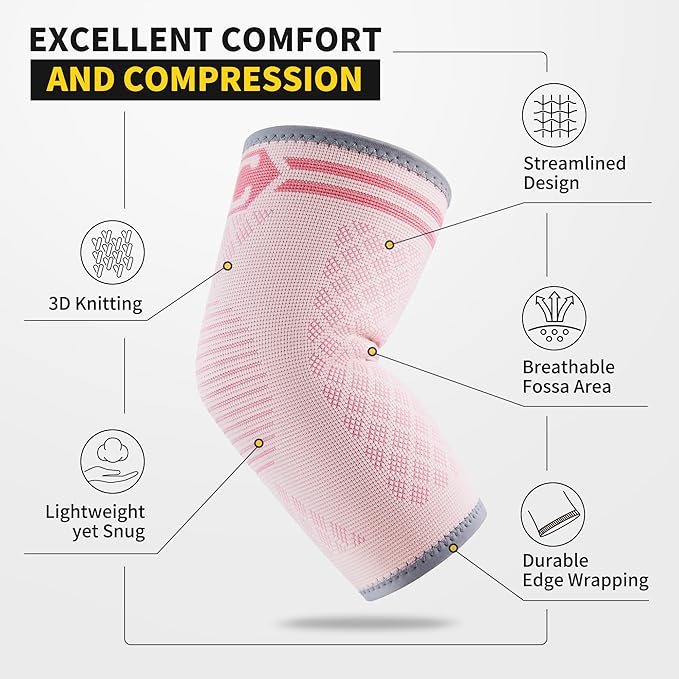 CAMBIVO 2 Pack Elbow Brace for Tendonitis, Tennis Elbow Compression Support Sleeve for Golfers Elbow Pain Relief, Arthritis, Bursitis, Workout, Weightlifting