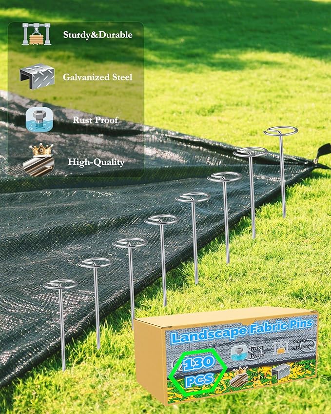 50PCS Landscape Fabric Pins, 6-Inch Galvanized Circle Top Landscape Staples - Steel Weed Barrier Stakes, More Grip Than U-Shape Yard Staples, Garden Stakes for Plant Cover, Lawn, Fence, Ground