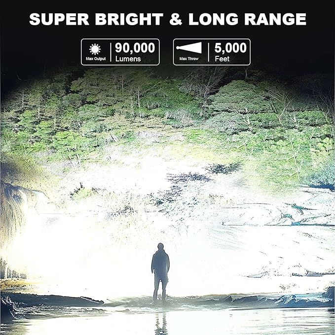 MIXILIN Rechargeable Spotlight 90,000 Lumens, Super Bright LED Spotlight Flashlight Outdoor with COB Light & Foldable Tripod, 10000ɱAh Long Lasting Large Handheld Spot Light for Boating Camping