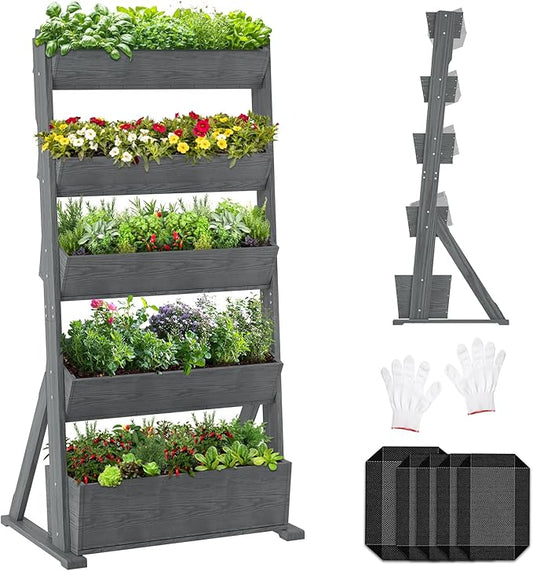 Wooden Vertical Raised Garden Bed, 5 Tier Garden Planters Raised Beds Freestanding Plant Stand Flower Rack Wooden Planter Box for Plants Herbs Flowers Vegetables Outdoor Indoor Gardening