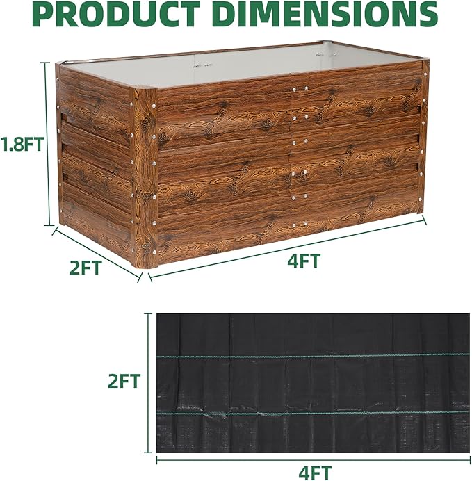 G GOOD GAIN 4x2x1.8ft Raised Garden Bed - Metal Planter Box Outdoor with Weed Barrier Fabric | Deep Root Raised Beds for Gardening Vegetables Flowers Herb Fruits (Wood Grain)