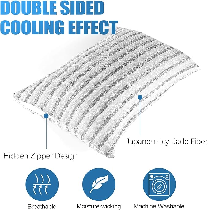 Ailemei Direct Cooling Pillowcase Set of 2, Double Sided with Hidden Zipper, Japanese Icy-Jade Fiber, Breathable and Moisture-Wicking, Easy to Clean, Machine and Hand Washable