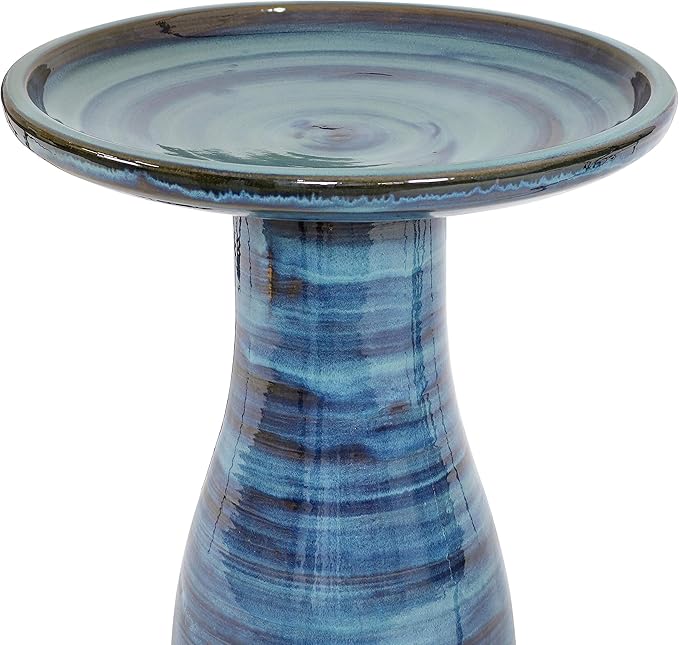 Sunnydaze 21" H Ceramic Bird Bath for Outside - Hand-Painted Outdoor Bird Bath Bowl, UV/Frost-Resistant Finish - Galaxy Blue - Classic Pedestal
