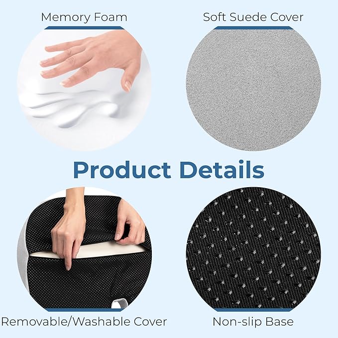5 STARS UNITED Seat Cushion for Tailbone Pain Relief – Large Memory Foam Cushion for Coccyx, Hip, Sciatica & Post-Surgery Recovery – Wheelchair, Car, Desk, Gaming & Office Chairs, Light Gray