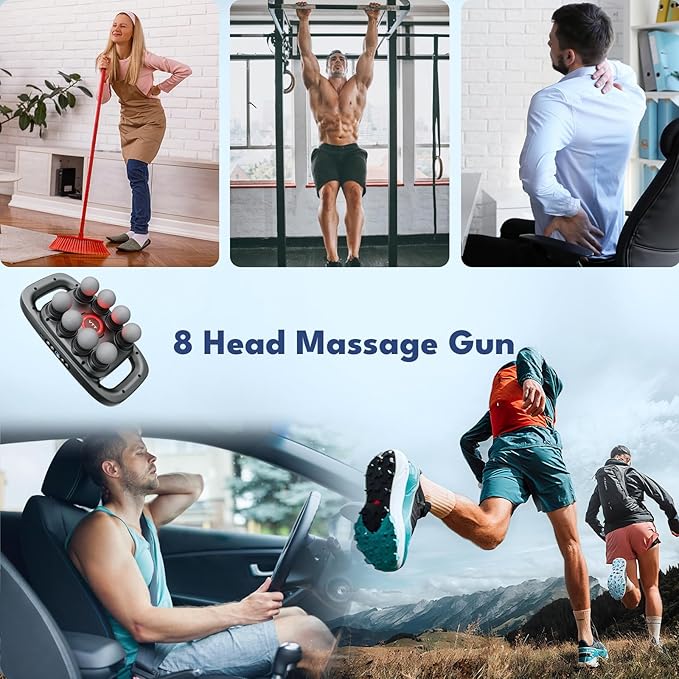 VTT 8-Head Massage Gun, Deep Tissue Back Massager, Electric Handheld Massager for Back, Shoulders, Legs, Muscle Pain Relief, Ideal Gifts for Women, Men, Mom, and Dad