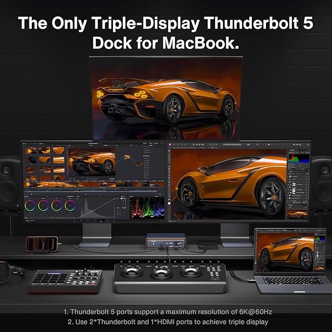 iVANKY 23-in1 FusionDock Max 2 for 120Gbps Thunderbolt 5, Triple 6K@60Hz Monitor MacBook Docking Station, Dock for Mac M1/M2/M3/M4 Pro/Max, HDMI 2.0,140W PD, 10Gbps USB, 2.5 GbE, SD/TF 4.0