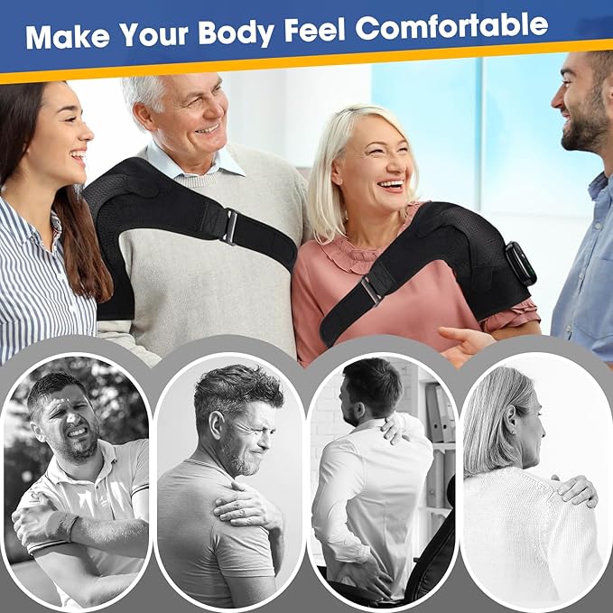 Cordless Shoulder Heating Pad with Massage, Heated Shoulder Wrap with Massage for Rotator Cuff Shoulder Brace, Shoulder Massager for Pain Relief Deep Tissue, Black