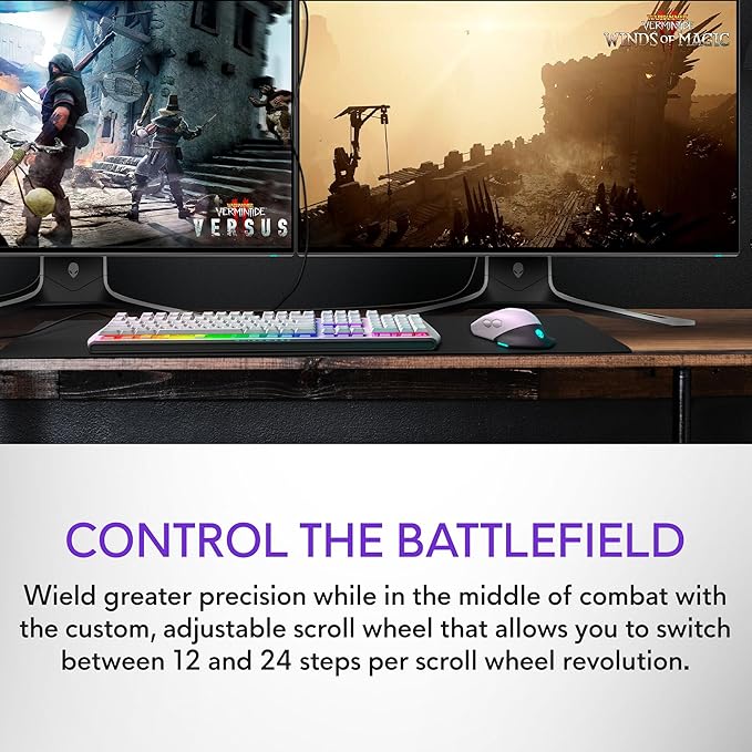 Alienware Wired/Wireless Gaming Mouse AW610M - 16000 DPI, Optical Sensor, Ambidextrous, 7 Buttons, 3-ZONE 16.8m AlienFX RGB Lighting, Edge-Free Design, Ergonomic - Lunar Light