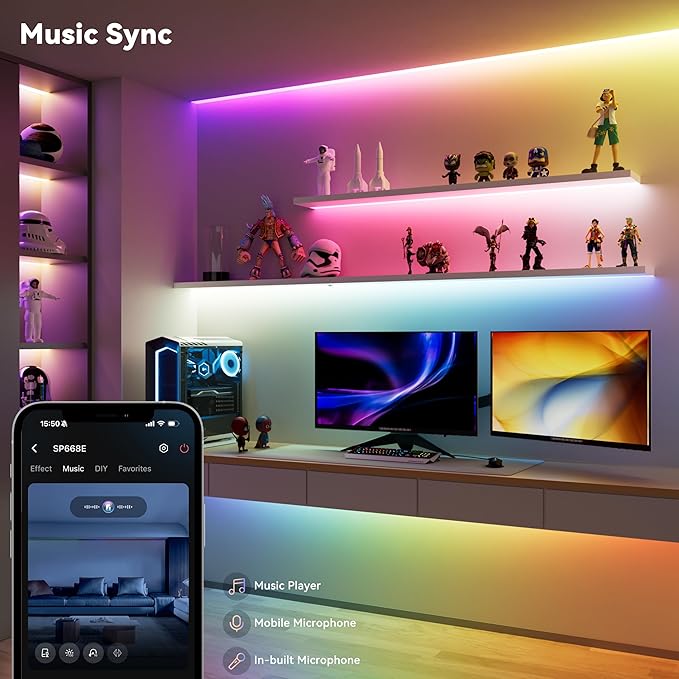 MIWISE COB LED Strip Light,RGB Smart IC COB LED Strip Lights Music Sync Bluetooth with APP Control,Addressable Color Chasing DIY 16M Colors,LED Tape Lighting for Bedroom Home Party Decor,24ft