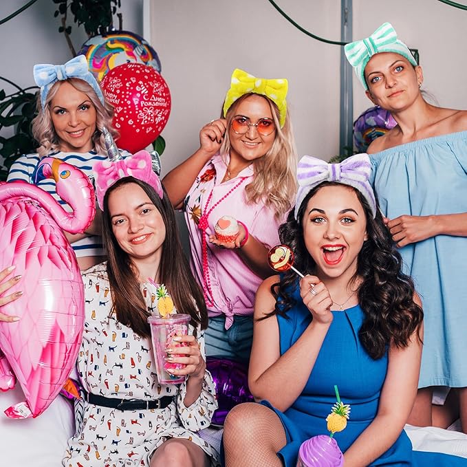 50 Pcs Pink Spa Headband Bulk Spa Sleepover Party Supplies for Washing Face with Removable Bow Makeup Elastic Bowknot Headband for Women Gifts Skincare Microfiber Hairband(Fresh Style)