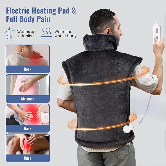 Tefici Heating Pad for Back Pain,Birthday Christmas Gifts for Mom Men,FSA Eligible Items Only List,24'' x33''Fast Heating, Electric Heat Pad, 2H Auto-Off,Neck and Shoulder Heat Pad,ETL Certified,Gray