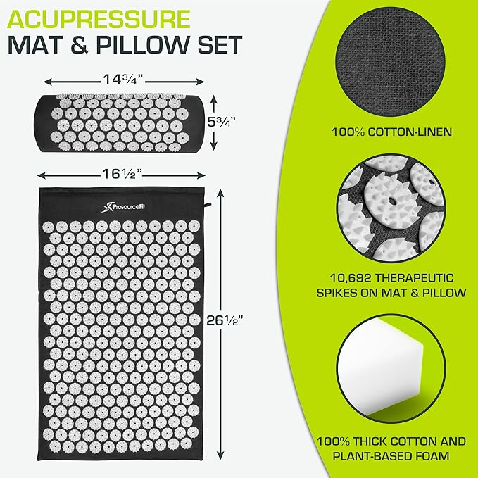 ProsourceFit Acupressure Mat and Pillow Set for Back/Neck Pain Relief and Muscle Relaxation