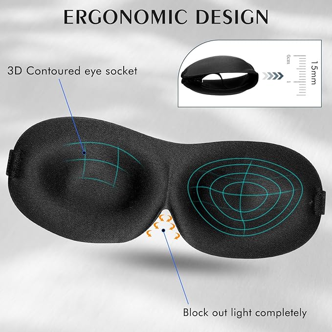 Bonuci 12 Pack Sleep Mask Blackout 3D Eye Mask for Ultralight Sleeping Night Blindfold Eye Covers with Adjustable Strap for Men Women Travel Gift Back and Side Sleeper (Black)