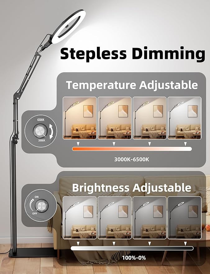 Ring Light Overhead Phone Mount,14'' LED Ring Light with Stand and Phone Holder,CRI Max 96 Professional for Video Recording,Live Streaming,Cooking and Content Creation(66.9High)