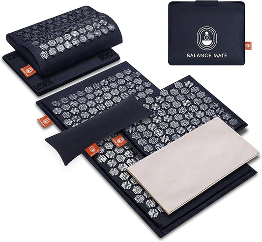 Acupressure Mat & Pillow – Pain Relief and Relaxation Kit for Back, Neck, and Sleep, Suitable for Yoga, Meditation, or Daily Use (Deep Black).