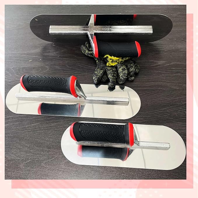 3 Pack Pool Trowels, 0.7mm Thickness Stainless Steel Concrete Tools Set (16”x5" & 14"x4" & 11"x4"), Flat Finishing Cement Drywall Plastering Masonry Construction Hand Kit