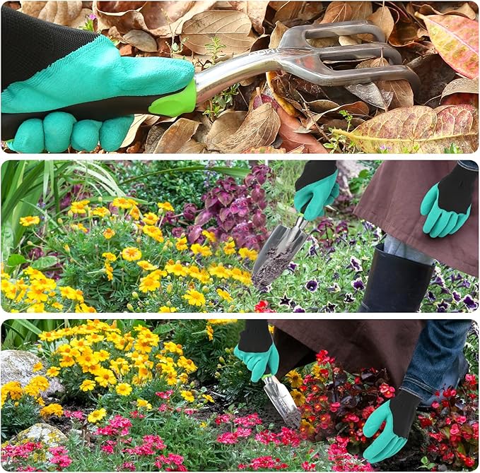 JMOO Garden Tools, 3-Piece Garden Tool Set with Non-Slip Ergonomic Handles, Lightweight Aluminum Alloy Rust-Proof Durable Gardening Hand Tools, Ideal Gardening Tools Gifts for Women and Men