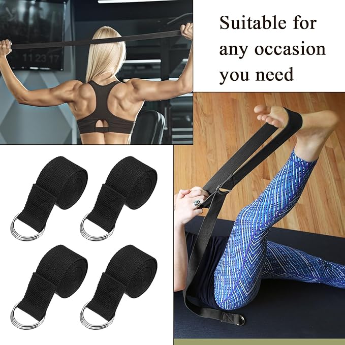 10-Pack 6ft Adjustable Yoga Strap Pilates Non-Elastic Stretching Belt with Metal D-Ring for Men Women Physical Fitness Gym workout training Exercise Stretch Band