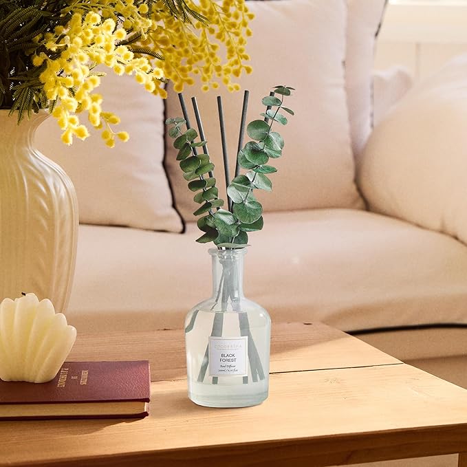 COCORRÍNA Eucalyptus Reed Diffuser, Black Forest Scent – 6.76 oz Essential Oil with Sticks & Dried Eucalyptus Branches, Home Fragrance for Bedroom or Bathroom Décor