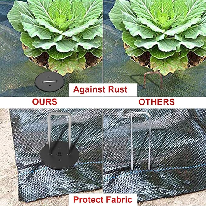 AAGUT 6" Landscape Staples with Gasket 200 Pack, Vapor Barrier Stakes with Washer Caps, Metal Garden Stakes Landscape Fabric Staples for Gardening, Landscaping, Weed Barrier, Sod Fabric Decorations