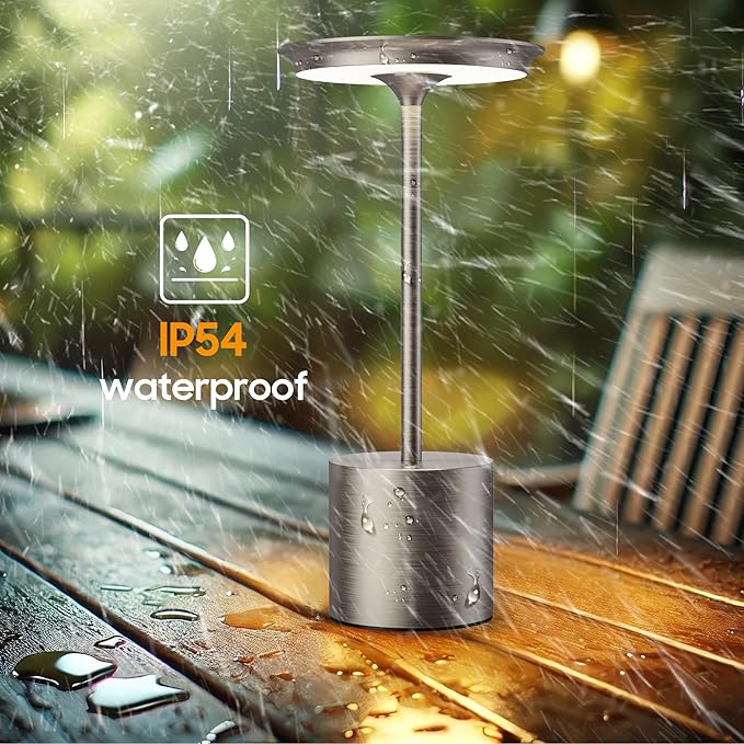 Cordless Table Lamp, Portable Rechargeable 6000mAh Outdoor Table Lamp, 3 Color Stepless Dimming Battery Powered Lamp, LED Table Light for Dinner/Bedroom/Restaurant/Outdoor (Silver)