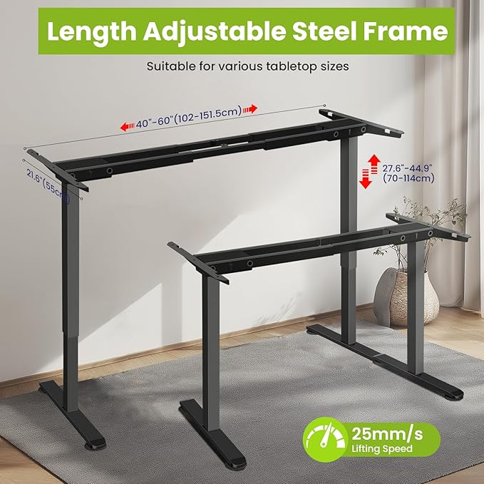 farexon Electric Standing Desk Frame with Cable Management Tray, Wheels & Hooks, Heavy Duty Dual Motor Stand Up Desk Legs Dual-Beam Frame,265 lbs Capacity up to 78" x 40" Tops (Black Frame Only)