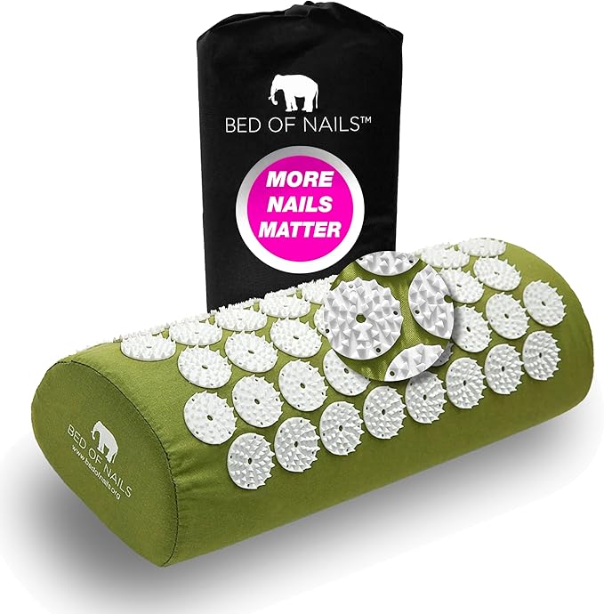BED OF NAILS Original Comfortable Acupressure Lumbar Cushion Pillow, 2142 Acupuncture Pressure Points, Neck Pain Relief, Increased Energy, Relaxation, FSA/HSA Eligible, Drawstring Bag, 15x6x4, Green