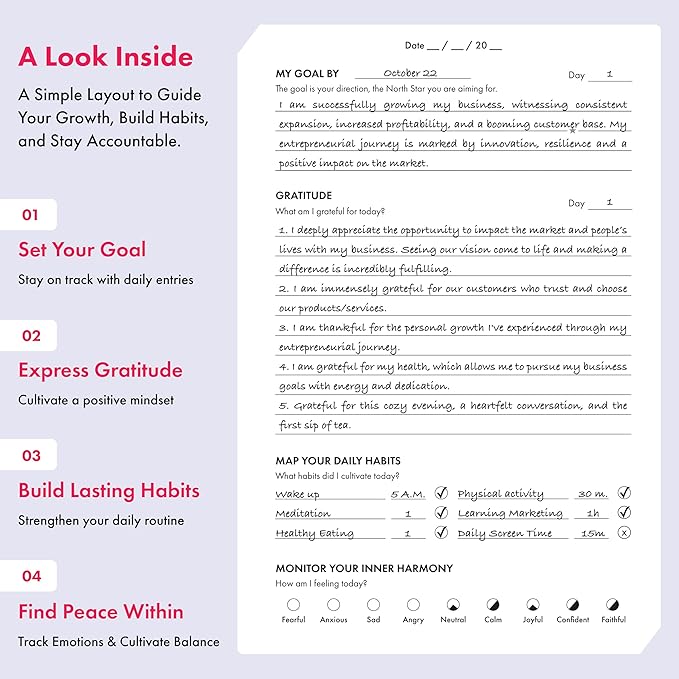 iAmEvolving Journal – Gratitude Journal with Prompts for Goal Setting, Habit Tracking, Mindfulness, Daily Reflection, Affirmations – 2025 Undated Self-Care Notebook for Women & Men (Columbia Blue)