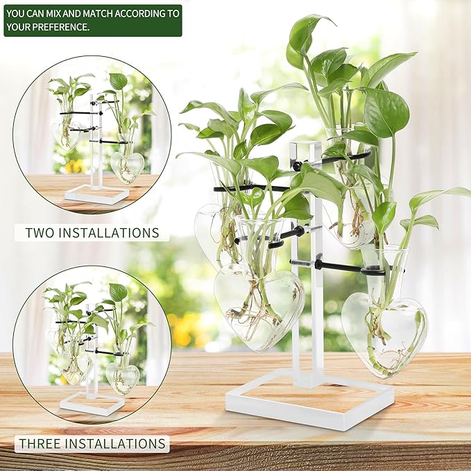 Clear Plants Propagation Stations Terrarium Kit Birthday Gift for Women for Indoor Home Office Decor Acrylic Plant Accessories - 4 Love Hear Vase