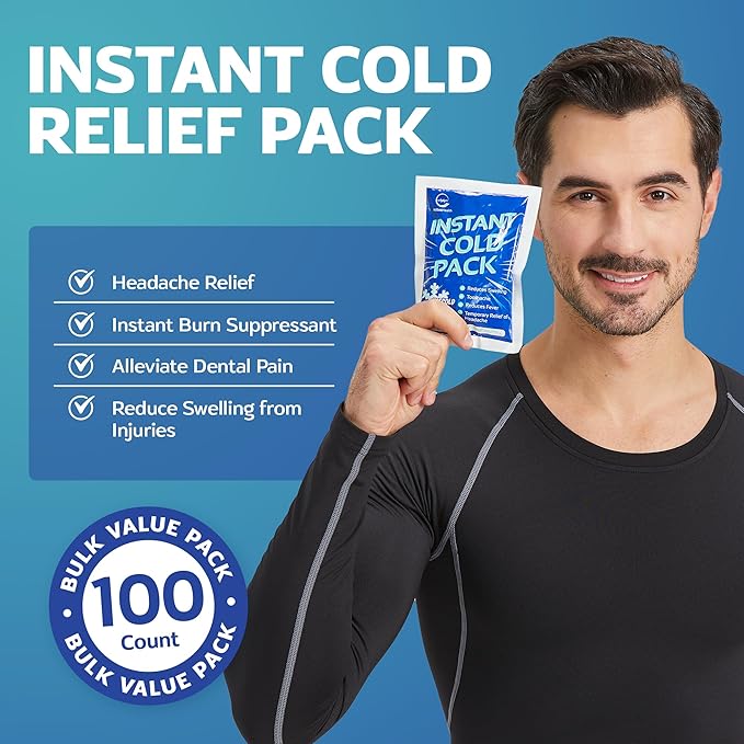 100 Pack Instant Cold Pack - Disposable Instant Ice Packs for Injuries Cold Compress Ice Pack for Pain Relief, Swelling 6 x 4.5 in