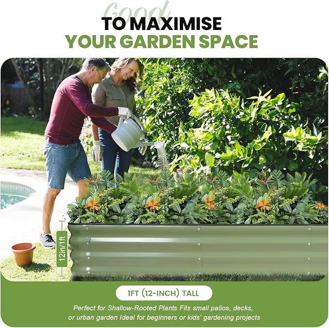 5-in-1 Adjustable Raised Garden Bed Kit | Galvanized Planter Boxes for Vegetables, Flowers | 12" Tall, Multiple Sizes (8x3x1ft, 9x2x1ft, 10x1x1ft, 6x5x1ft, 7x4x1ft) | Outdoor Metal Raised Bed, Green