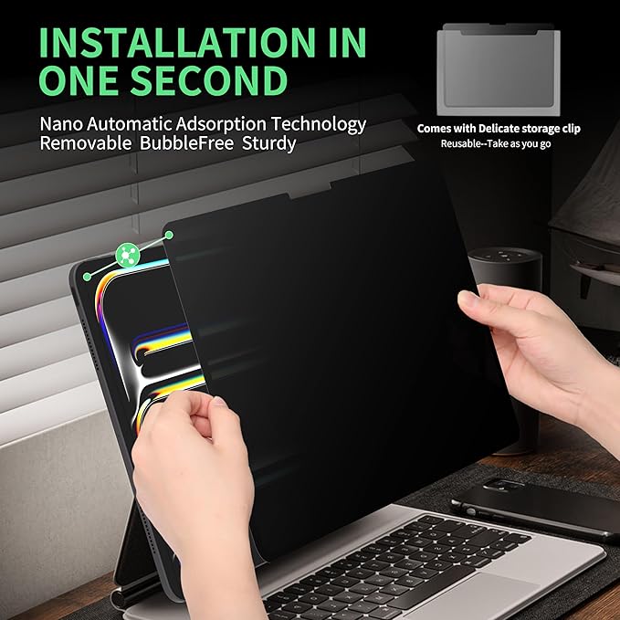 Privacy Screen Protector Compatible with iPad Air 13 In ,Removable iPad Air 13 Inch M2 / M3 (6/7th Gen ,2024/2025) Screen Protector, Anti-Glare Blue Light Film, Bubble Free Anti-Scratch Privacy Filter