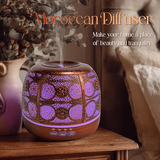 500ml Essential Oil Diffuser, ARVIDSSON Metal Diffusers for Essential Oils, Aromatherapy Oil Diffuser for Large Room, Color Changing Mood Light & Mist Timer Setting, Gift for Women