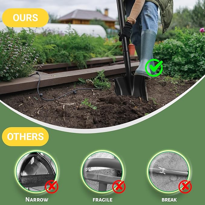 Small Square Shovels for Digging, Garden Spade Shovel Beach Shovels with 43.3in Handle,Heavy Duty Portable Metal Shovel for Gardening Camping Trenching Digging Landscaping,Off-Road,Black