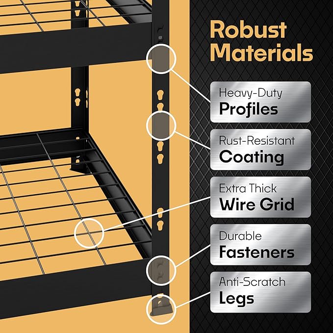 Metalkast Heavy-Duty Metal Garage Shelving | 71" H x 71" W x 24" D | Adjustable Industrial Storage Rack with Wire Shelves | 4-Tier Steel Shelving Unit, 4,000LB Capacity, Rust-Resistant Coating