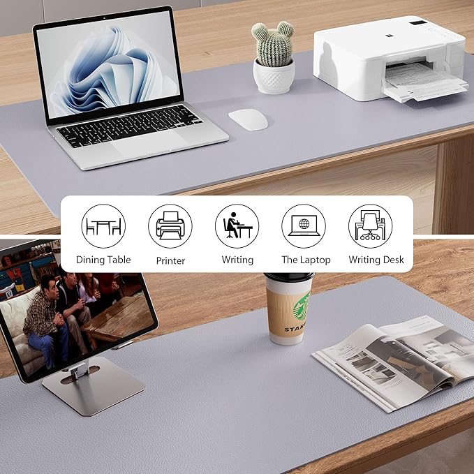 Aothia Large PU Leather Desk Pad Protector – Non-Slip Mouse Pad & Writing Mat for Office/Home, Waterproof, Easy to Clean (Smoky Lavender, 48" x 17")