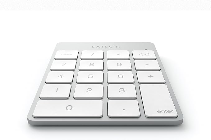 Satechi Slim Aluminum Bluetooth Keypad, Wireless Number Pad with 18 Keys, Micro USB Rechargeable Numpad, External Number Pad for MacBook Air/Pro M4, iPad Air/Pro M4/M3, iMac, PC - Silver
