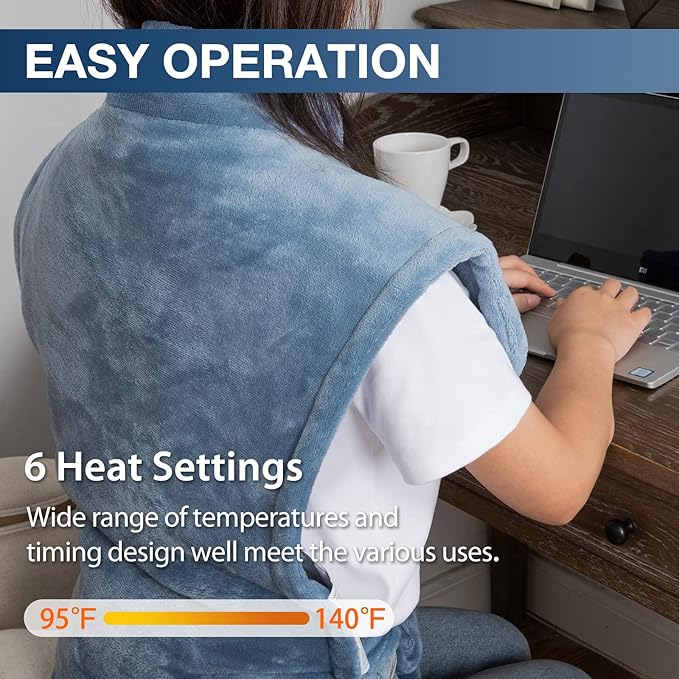 DAILYLIFE Heating Pad for Neck and Shoulders and Back, Electric Heating Pad for Back Pain Relife, 6 Heating Settings, UL Certified with Overheating Protection and Machine Washable, 26"x35", Light Blue