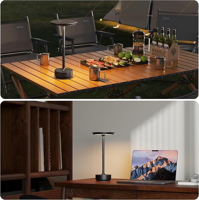 2 Pack Rechargeable Table Lamps Cordless, Portable 5000mAh Outdoor Table Light, 3 Color Stepless Dimming LED Table Lamp with Memory Function, for Home/Dinner/Patio/Restaurant.(Black)